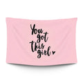 Bold ‘BOSS GIRL’ typographic statement in stark light type on a moody dark backdrop — LoudBorders wall tapestry.