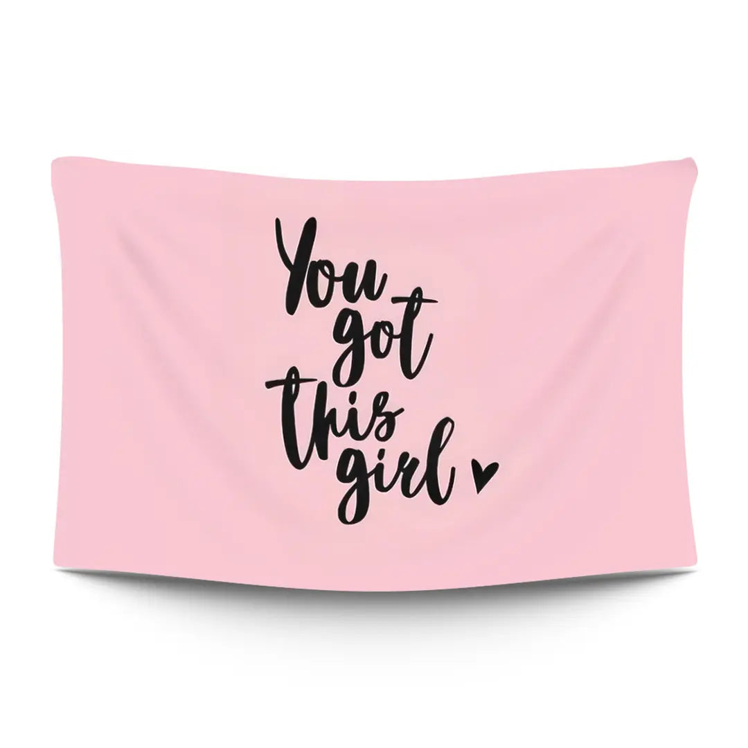Bold ‘BOSS GIRL’ typographic statement in stark light type on a moody dark backdrop — LoudBorders wall tapestry.