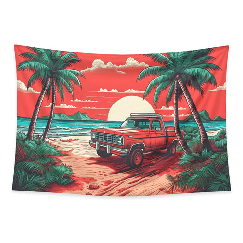 Beach Truck tapestry and flag mockup