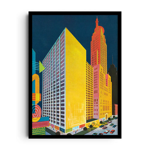 CITY LIGHTS — A mid-century travel-poster Manhattan, framed wall art poster