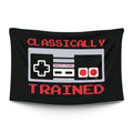 Bold ‘CLASSICALLY TRAINED’ typographic statement in stark light type on a moody dark backdrop — LoudBorders wall tapestry.