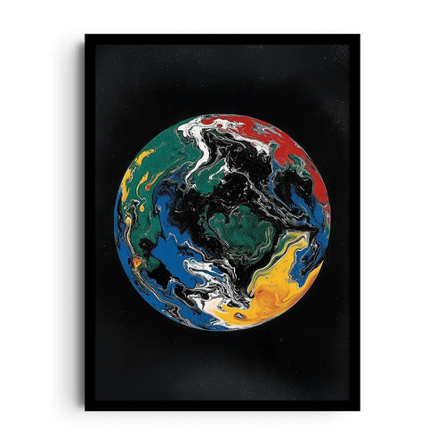 COLORSPHERE — Earth reimagined as a marbled paint-pour, framed wall art poster