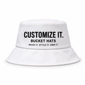 Custom all-over print bucket hat with padded brim, printed edge to edge on polyester
