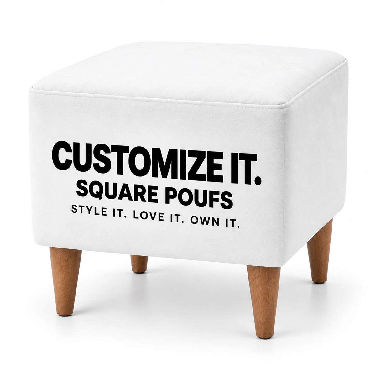 Customized Poufs with Wooden Legs