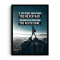 ELEVATE MINDSET — A lone hiker stands atop a sunlit ridge, valley mist curling far below, while, framed wall art poster