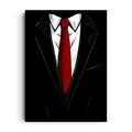 EXECUTIVE EDGE — A sharp black suit, crisp white collar and a single deep-red tie, drawn, framed wall art poster