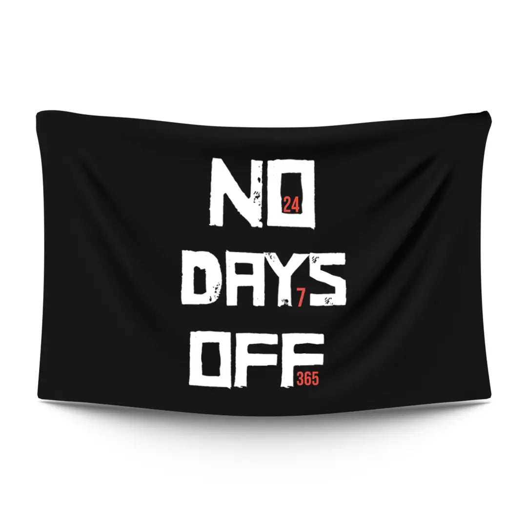 Bold ‘HUSTLE NONSTOP’ typographic statement in stark light type on a moody dark backdrop — LoudBorders wall tapestry.