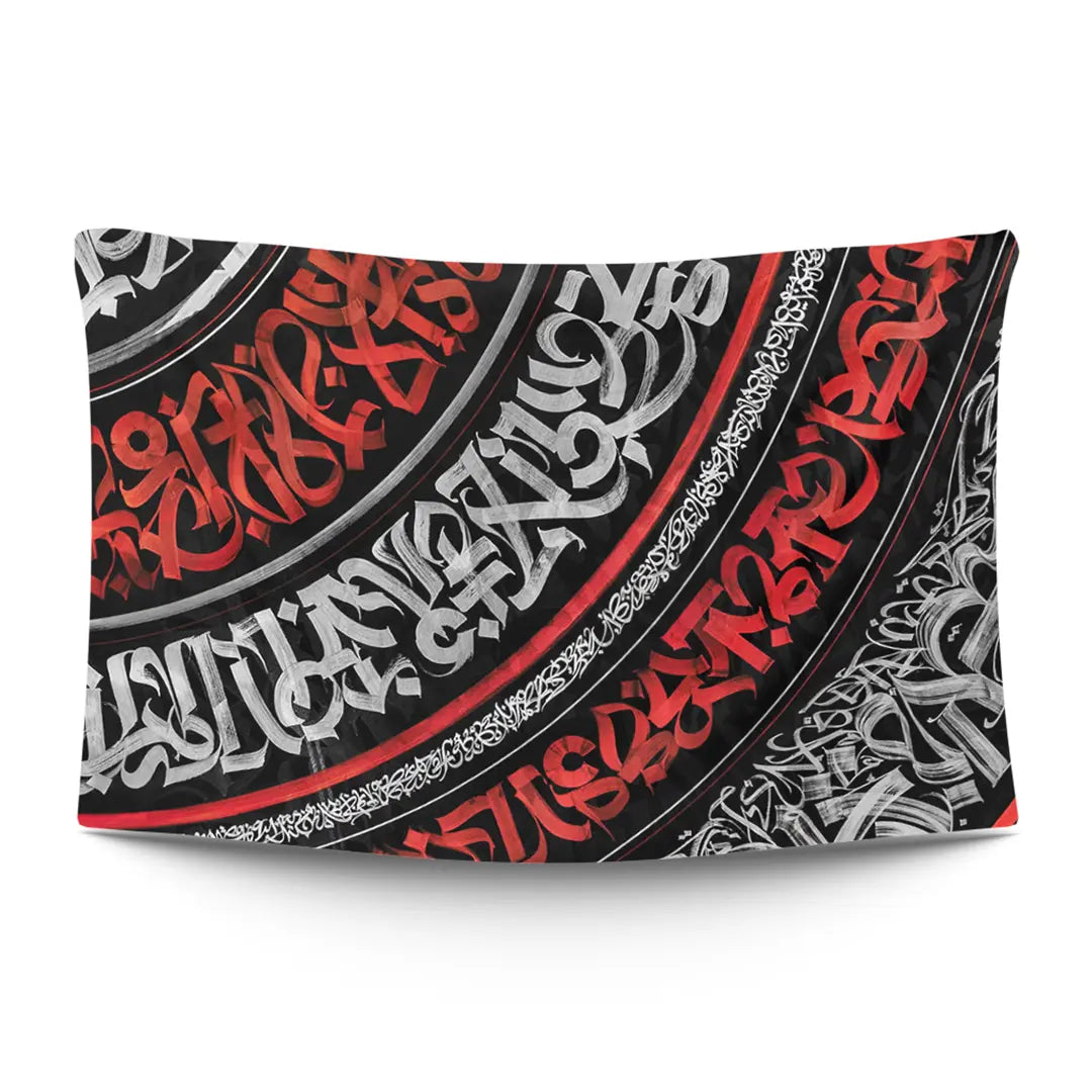 Abstract ink splashes and rebellious graffiti-inspired strokes layered into a bold urban composition — LoudBorders wall tapestry.