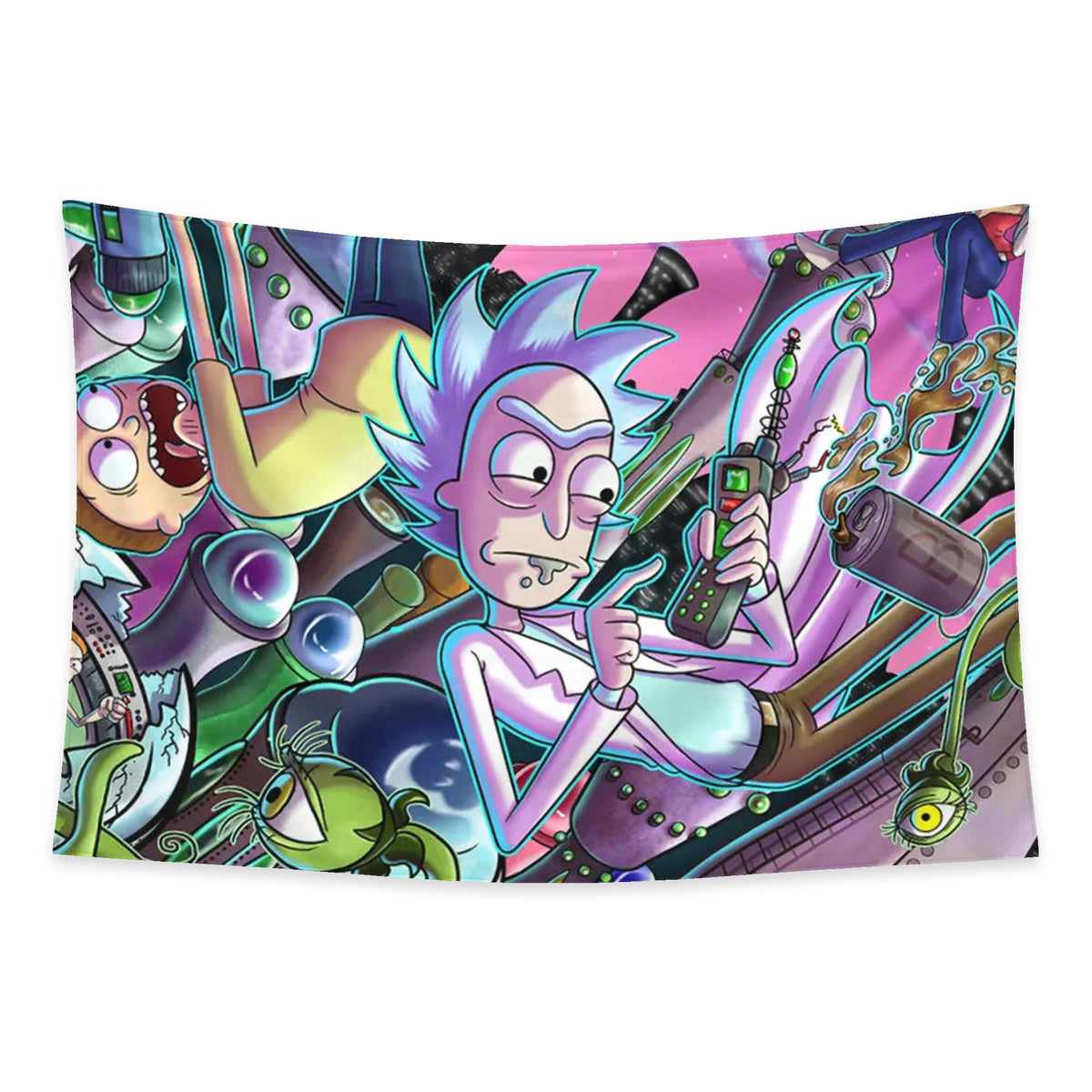 Interdimensional Rick tapestry and flag mockup