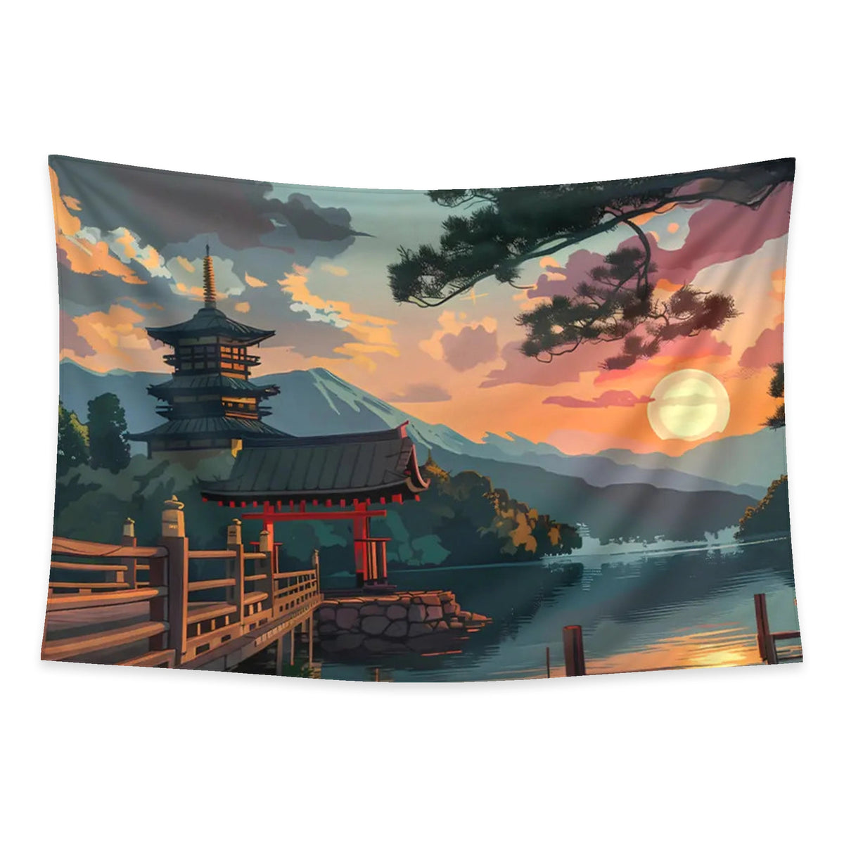 Kyoto Sunset tapestry and flag mockup