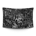 Bold ‘MIRROR TALK’ typographic statement in stark light type on a moody dark backdrop — LoudBorders wall tapestry.