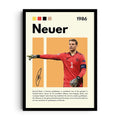 NEUER WALL — Manuel Neuer mid-command in his red Germany kit, framed by a clean editorial layout, framed wall art poster
