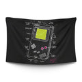 1989 Nintendo Game Boy with gray-brick chassis, mossy green LCD glow and cross-pad — LoudBorders wall tapestry.