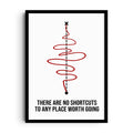 PATH WORTHY — A wild red squiggle loops endlessly around a clean dotted line, framed wall art poster