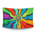 Psychedelic sun with orange-and-magenta spiraling rays against a deep violet sky — LoudBorders wall tapestry.