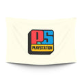 Original PlayStation iconography with gray chassis, four-symbol DualShock pad and rainbow-shine game disc — LoudBorders wall tapestry.