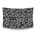 A scatter of polyhedral dice mid-tumble with numbered faces catching the light — LoudBorders wall tapestry.