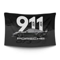 Stuttgart-bred Porsche RS silhouette with rear wing on an empty pit straight — LoudBorders wall tapestry.