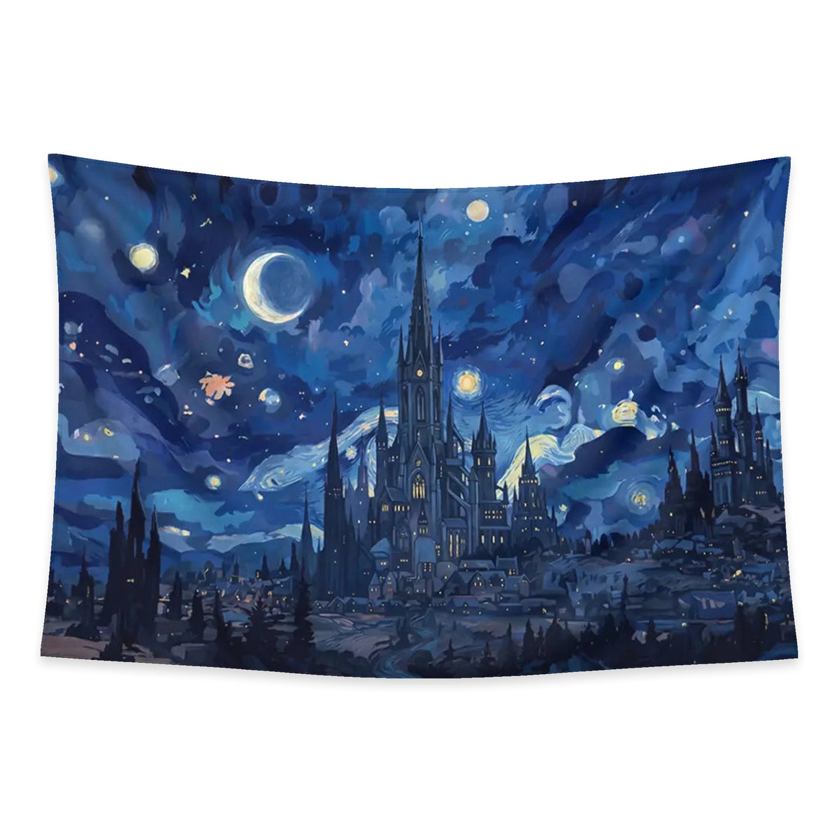 Starry Hogwarts tapestry and flag mockup