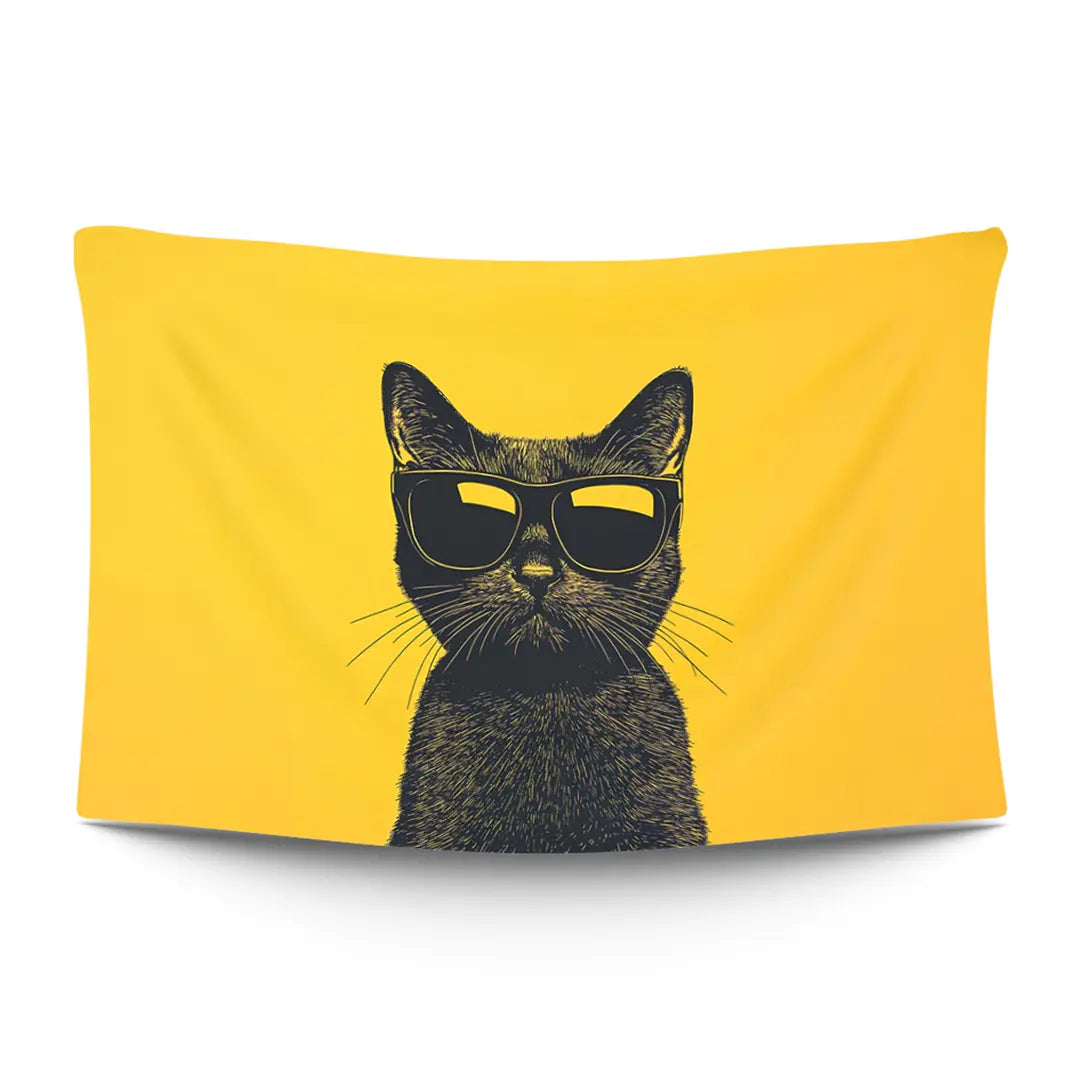 Golden-yellow big cat caught mid-prowl with amber light and predator stance — LoudBorders wall tapestry.