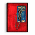 Collect Call artwork showing a weathered blue public payphone with a dark receiver and looping cord on vivid red.