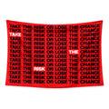 Risk Theory wall tapestry with TAKE THE RISK OR LOSE THE CHANCE repeated in black on red, with one TAKE highlighted in white.