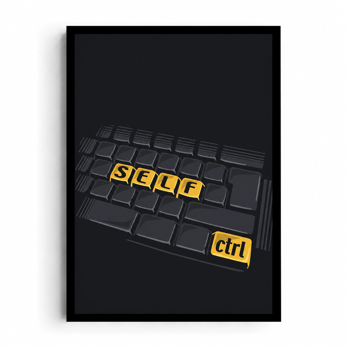 Self Ctrl artwork showing a dark computer keyboard with yellow keys spelling SELF and a yellow ctrl key on charcoal.
